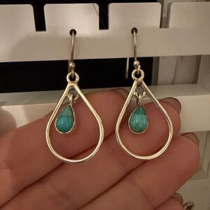 Silver Teardrop Earrings with Turquoise Stone